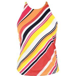 NAUTICA - High Neck Cross Back Straps Striped Tankini Swim Top